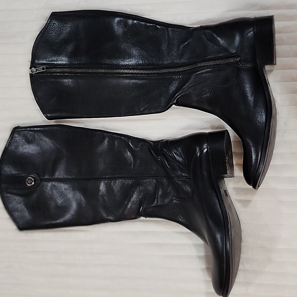 FRYE Melissa Button Tall Inside Zip Wide Calf Boots, Black Leather, Size 8.5 M